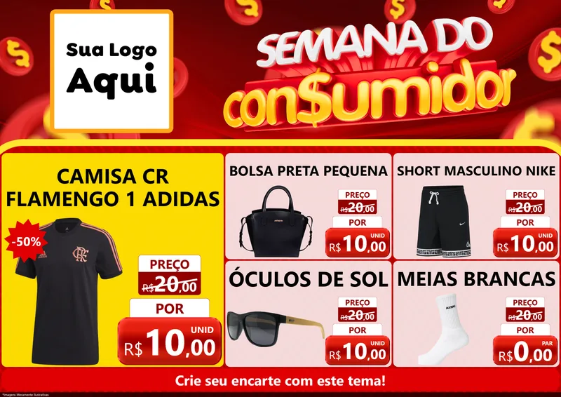 Modelo de Encarte para Encarte A4 Horizontal com o tema Semana do Consumidor para Roupas e acessórios