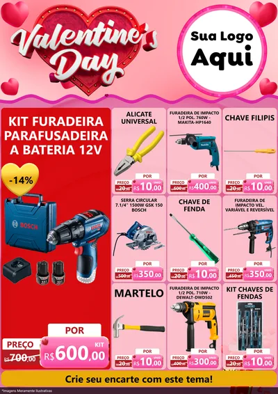 Modelo de Encarte para Encarte A4 Vertical com o tema Valentine's Day para Maquinas e Ferramentas