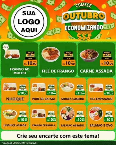 Modelo de Rede Social para Feed Instagram com o tema Comece Outubro Economizando para Restaurante