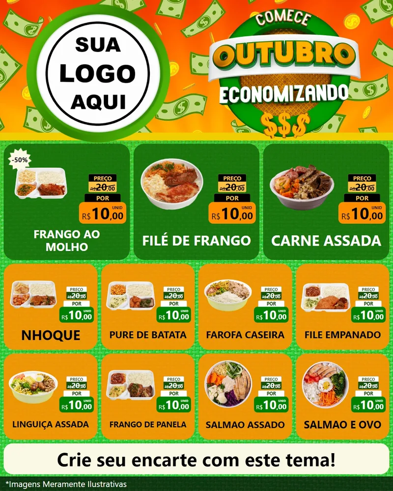 Modelo de Rede Social para Feed Instagram com o tema Comece Outubro Economizando para Restaurante