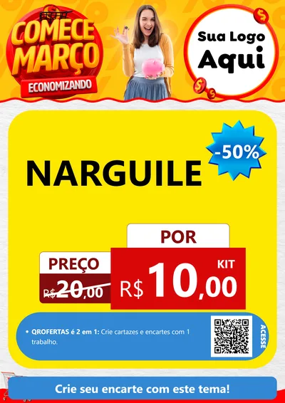 Modelo de Cartaz para Cartaz A4 Vertical com o tema Comece Março Economizando para Tabacaria