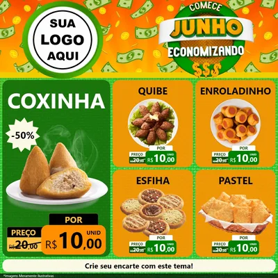 Modelo de Rede Social para Feed Facebook com o tema Comece Junho Economizando para Salgadaria