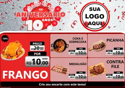 Modelo de Encarte para Encarte A4 Horizontal com o tema Promoção de Aniversário - 10 Anos para Assados