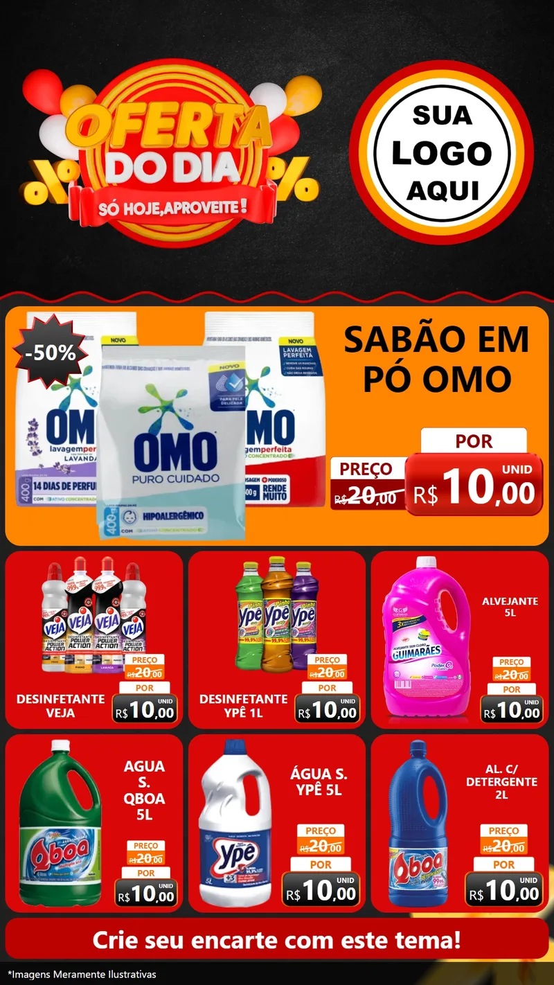 Modelo de Rede Social para Stories com o tema Oferta do Dia - Só hoje, Aproveite! para Produtos de Limpeza