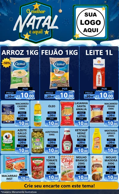 Modelo de Encarte para Encarte Grande com o tema O Melhor Natal É Aqui! para Supermercado