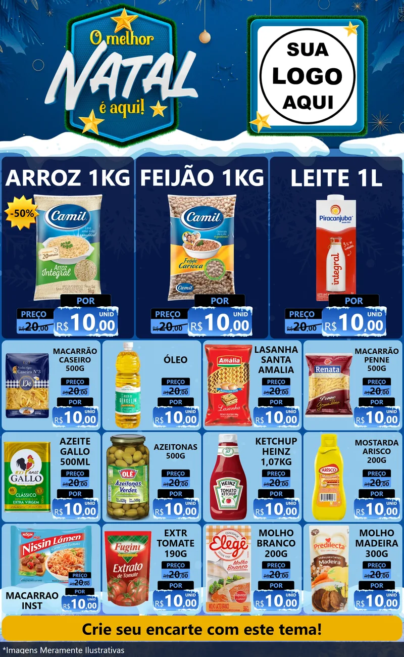 Modelo de Encarte para Encarte Grande com o tema O Melhor Natal É Aqui! para Supermercado