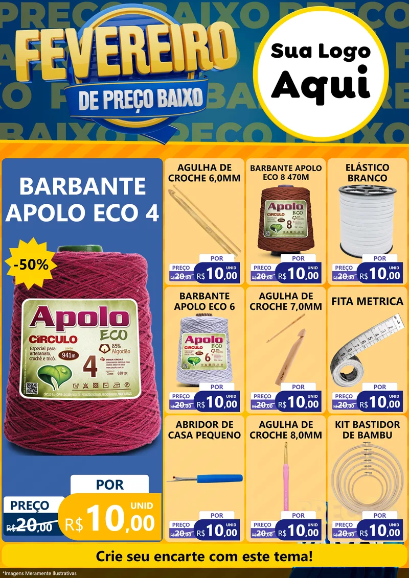 Modelo de Encarte para Encarte A4 Vertical com o tema Fevereiro de Preço Baixo para Armarinho e Aviamentos
