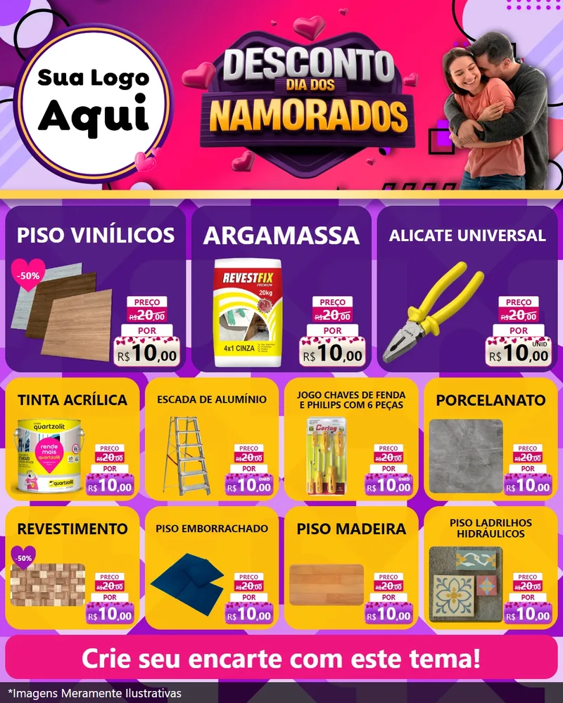 Modelo de Rede Social para Feed Instagram com o tema Desconto Dia dos Namorados para Material para Construção