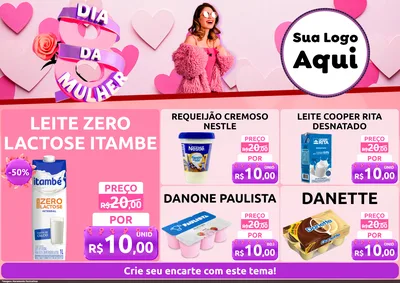 Modelo de Encarte para Encarte A4 Horizontal com o tema Dia da Mulher para Frios e Laticínios