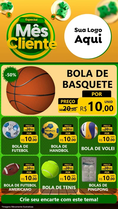 Modelo de Rede Social para Stories com o tema Especial Mês do Cliente para Artigos Esportivos