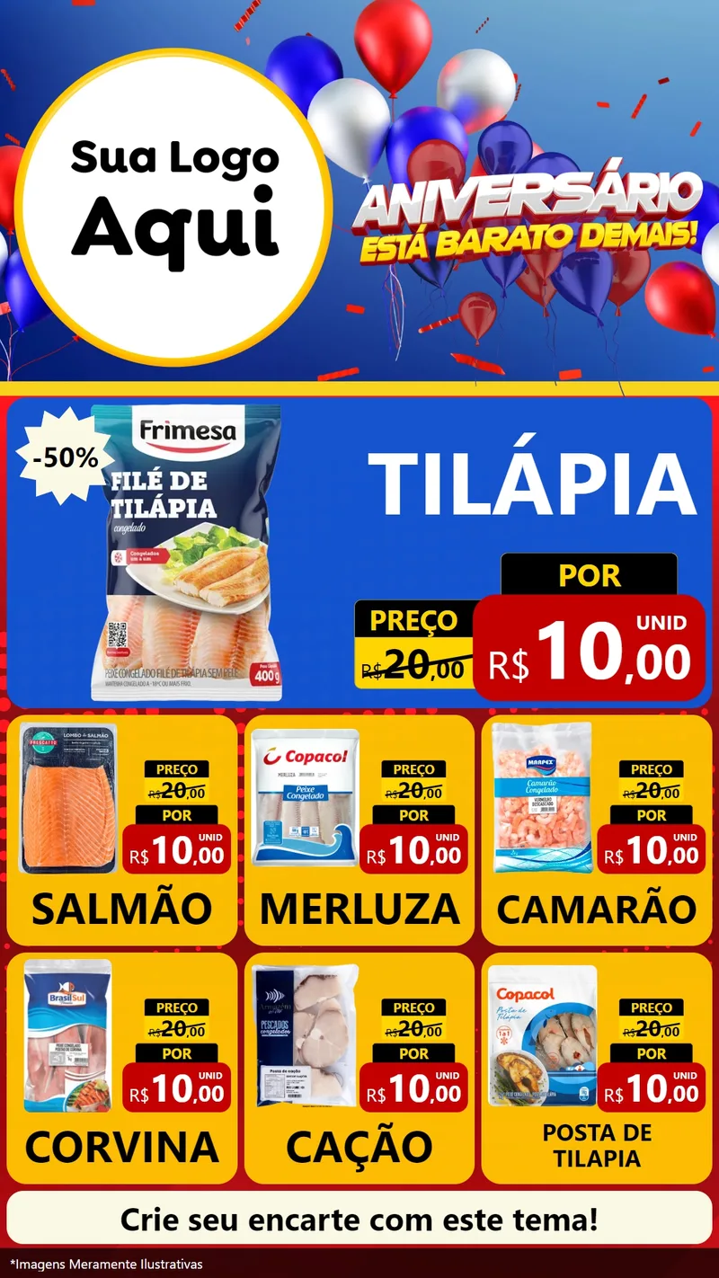 Modelo de Rede Social para Stories com o tema Aniversário para Peixaria