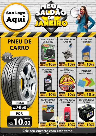 Modelo de Encarte para Encarte A4 Vertical com o tema Mega Saldão de Janeiro para Auto peças