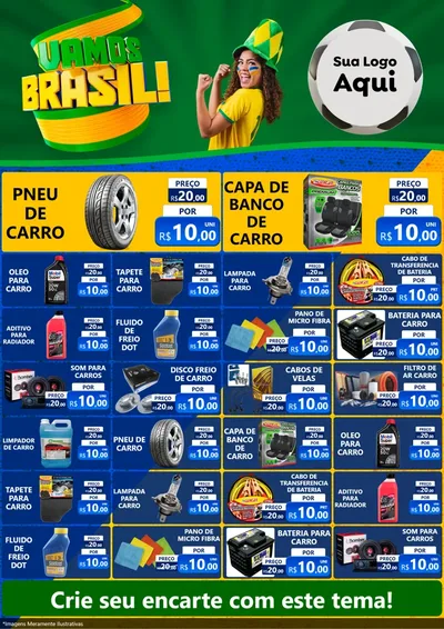 Modelo de Encarte para Encarte A4 Vertical com o tema Vamos Brasil - Copa para Auto peças