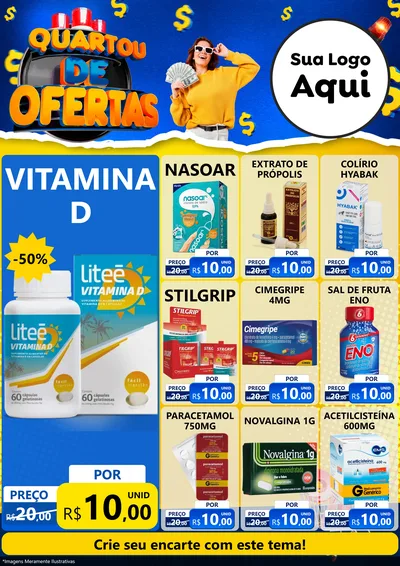 Modelo de Encarte para Encarte A4 Vertical com o tema Quartou de Ofertas para Farmácia