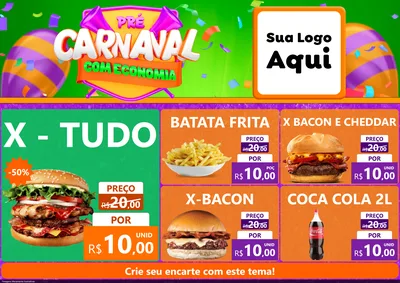 Modelo de Encarte para Encarte A4 Horizontal com o tema Pré-Carnaval Com Economia para Hamburgueria