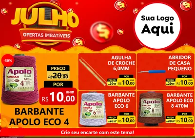 Modelo de Encarte para Encarte A4 Horizontal com o tema Julho Ofertas Imbatíveis para Armarinho e Aviamentos