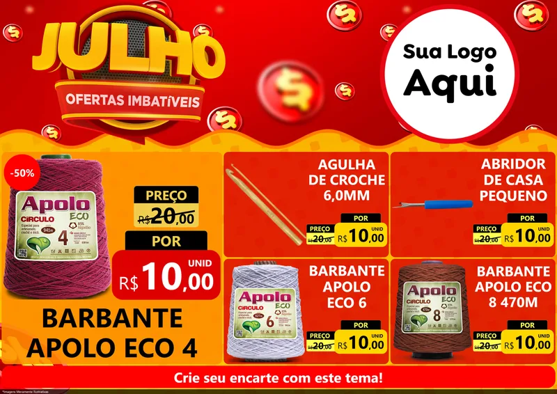 Modelo de Encarte para Encarte A4 Horizontal com o tema Julho Ofertas Imbatíveis para Armarinho e Aviamentos