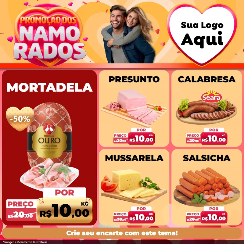 Modelo de Rede Social para Feed Facebook com o tema Promoção dos Namorados para Frios e Laticínios