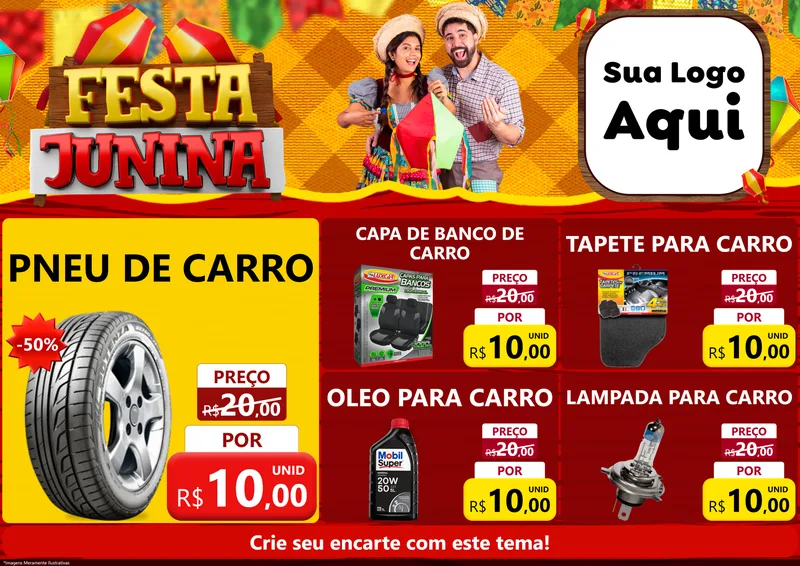 Modelo de Encarte para Encarte A4 Horizontal com o tema Festa Junina para Auto peças
