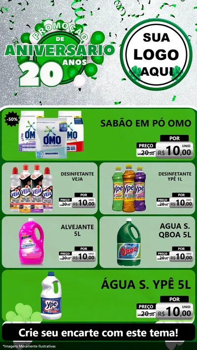 Modelo de TV para TV Vertical com o tema Promoção de Aniversário - 20 Anos para Produtos de Limpeza