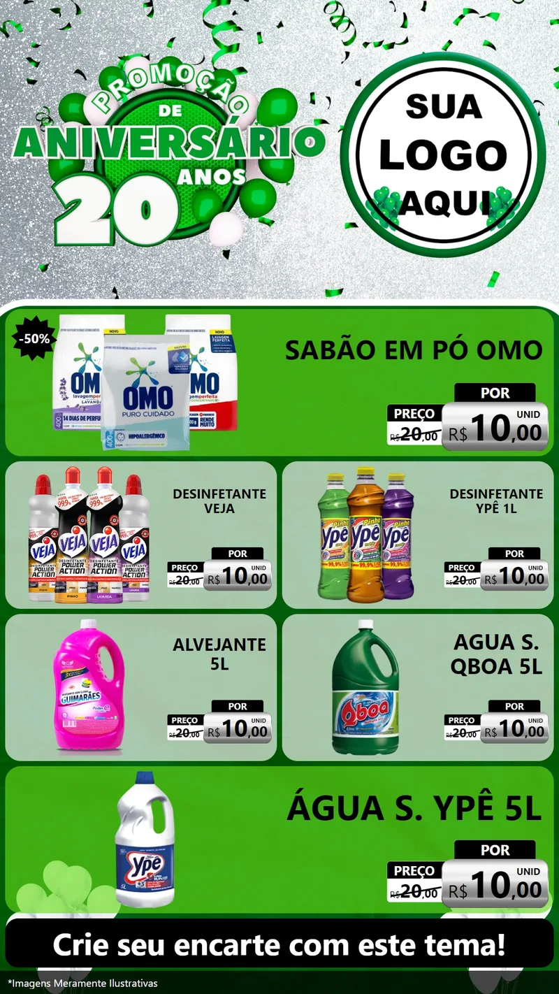 Modelo de TV para TV Vertical com o tema Promoção de Aniversário - 20 Anos para Produtos de Limpeza