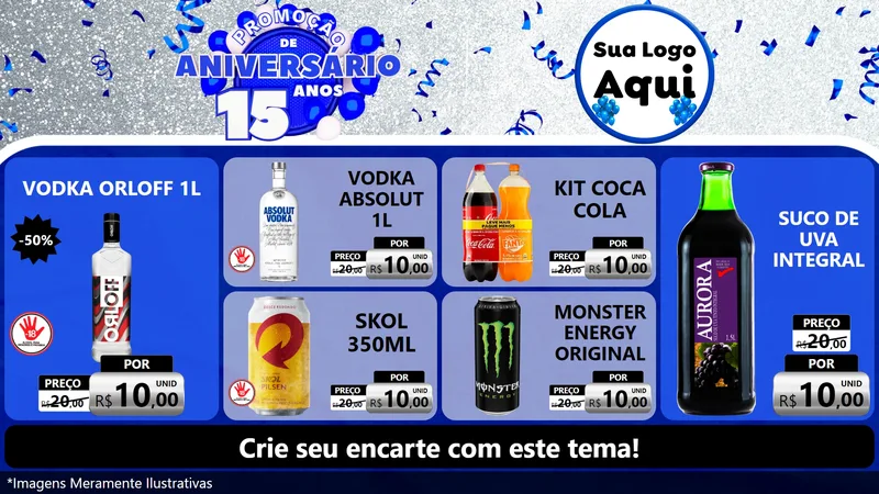Modelo de TV para TV Horizontal com o tema Promoção de Aniversário - 15 Anos para Distribuidora de bebidas