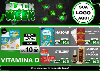 Modelo de Encarte para Encarte A4 Horizontal com o tema Black Week para Farmácia