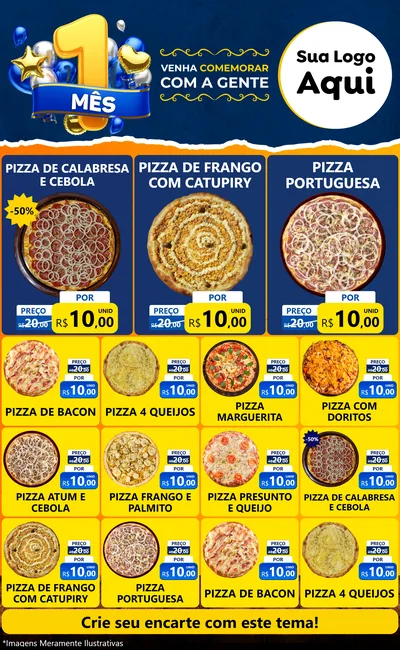 Modelo de Encarte para Encarte Grande com o tema Um Mês de Aniversário para Pizzaria