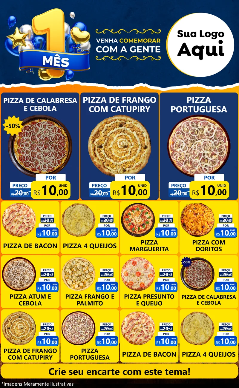 Modelo de Encarte para Encarte Grande com o tema Um Mês de Aniversário para Pizzaria