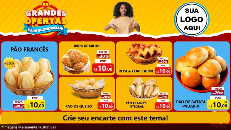 Modelo de TV para TV Horizontal com o tema Grandes Ofertas Para Economizar! para Padaria