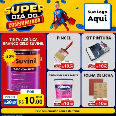 Modelo de Rede Social para Feed Facebook com o tema Super Dia do Consumidor para Tintas e Ferramentas