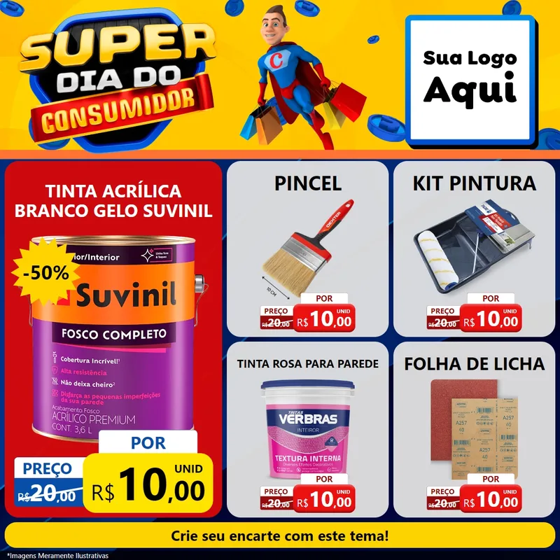 Modelo de Rede Social para Feed Facebook com o tema Super Dia do Consumidor para Tintas e Ferramentas