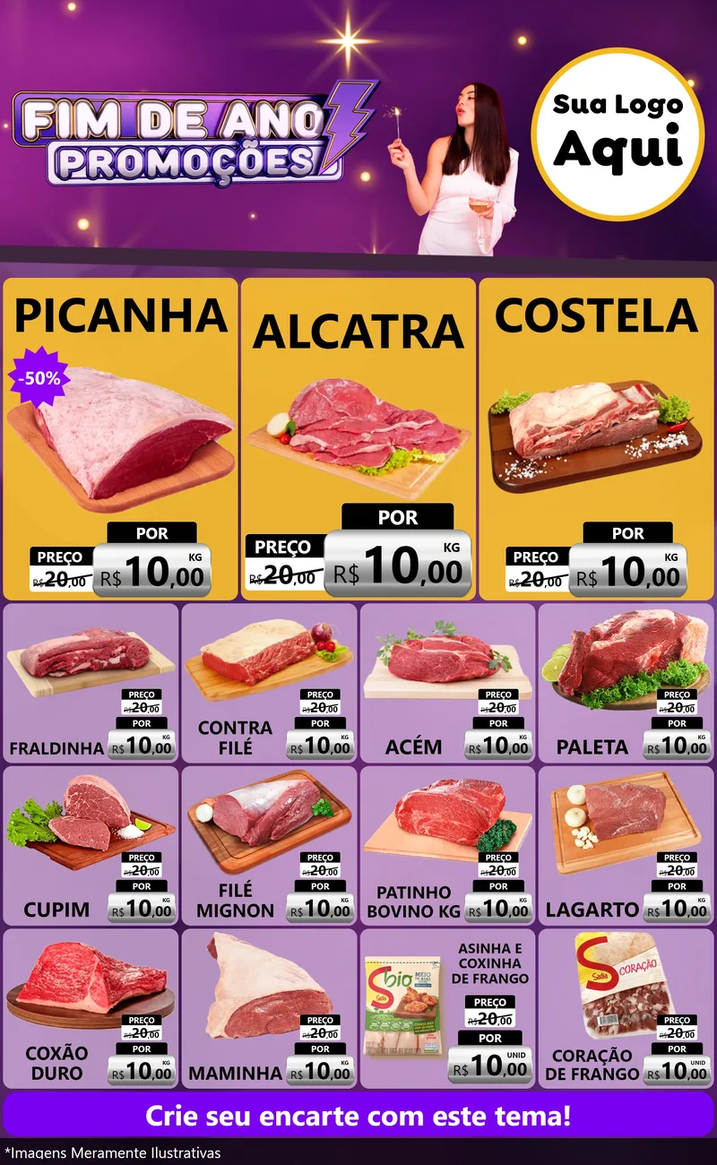 Modelo de Encarte para Encarte Grande com o tema Fim de Ano Promoções para Açougue