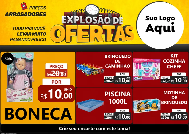 Modelo de Encarte para Encarte A4 Horizontal com o tema Explosão de Ofertas para Brinquedos