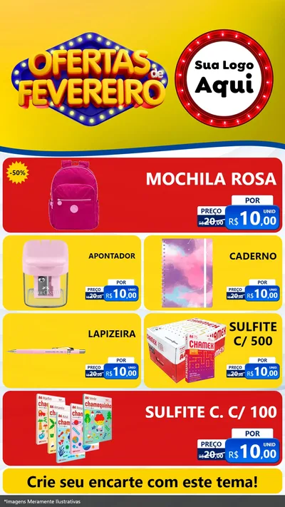 Modelo de TV para TV Vertical com o tema Ofertas de Fevereiro para Papelaria