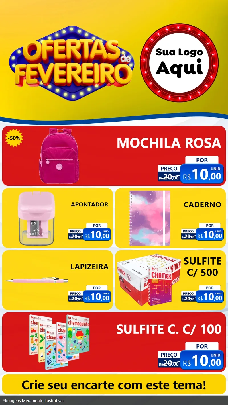Modelo de TV para TV Vertical com o tema Ofertas de Fevereiro para Papelaria