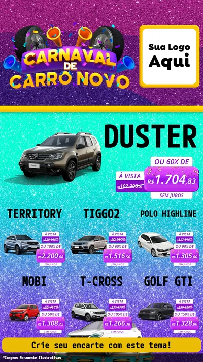 Modelo de Rede Social para Stories com o tema Carnaval de Carro Novo para Concessionaria de Carros