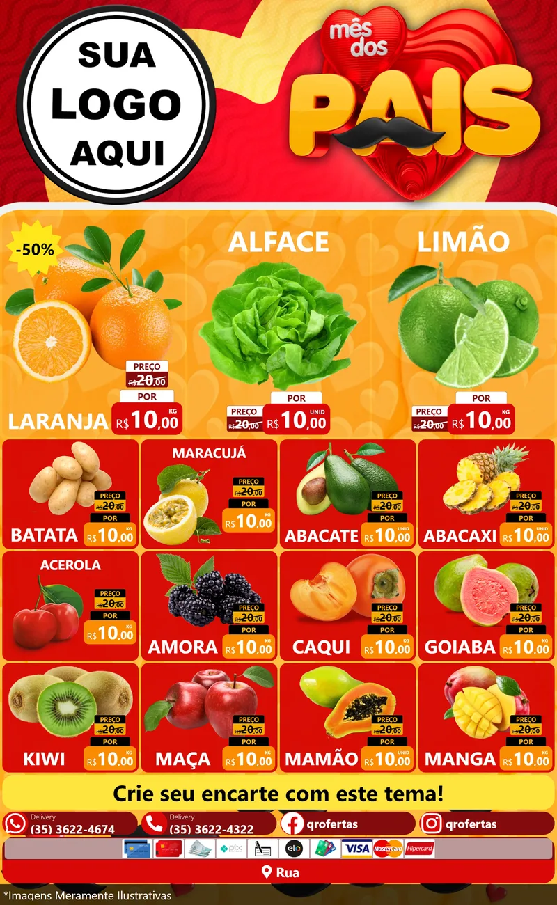 Modelo de Encarte para Encarte Grande com o tema Mês Dos Pais para Hortifrúti
