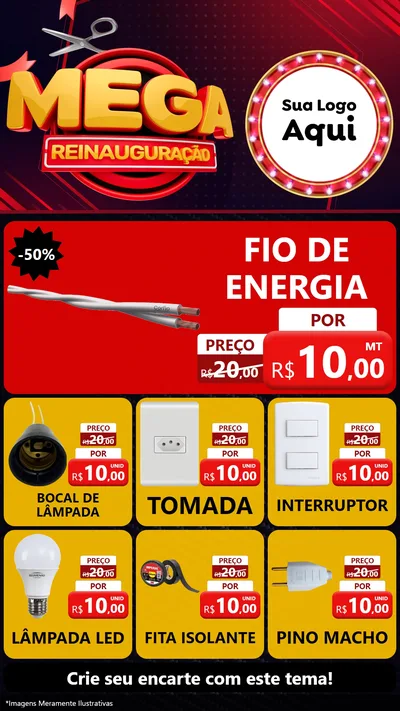 Modelo de Rede Social para Stories com o tema Mega Reinauguração para Materiais Elétricos