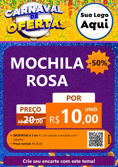 Modelo de Cartaz para Cartaz A4 Vertical com o tema Carnaval de Ofertas para Papelaria