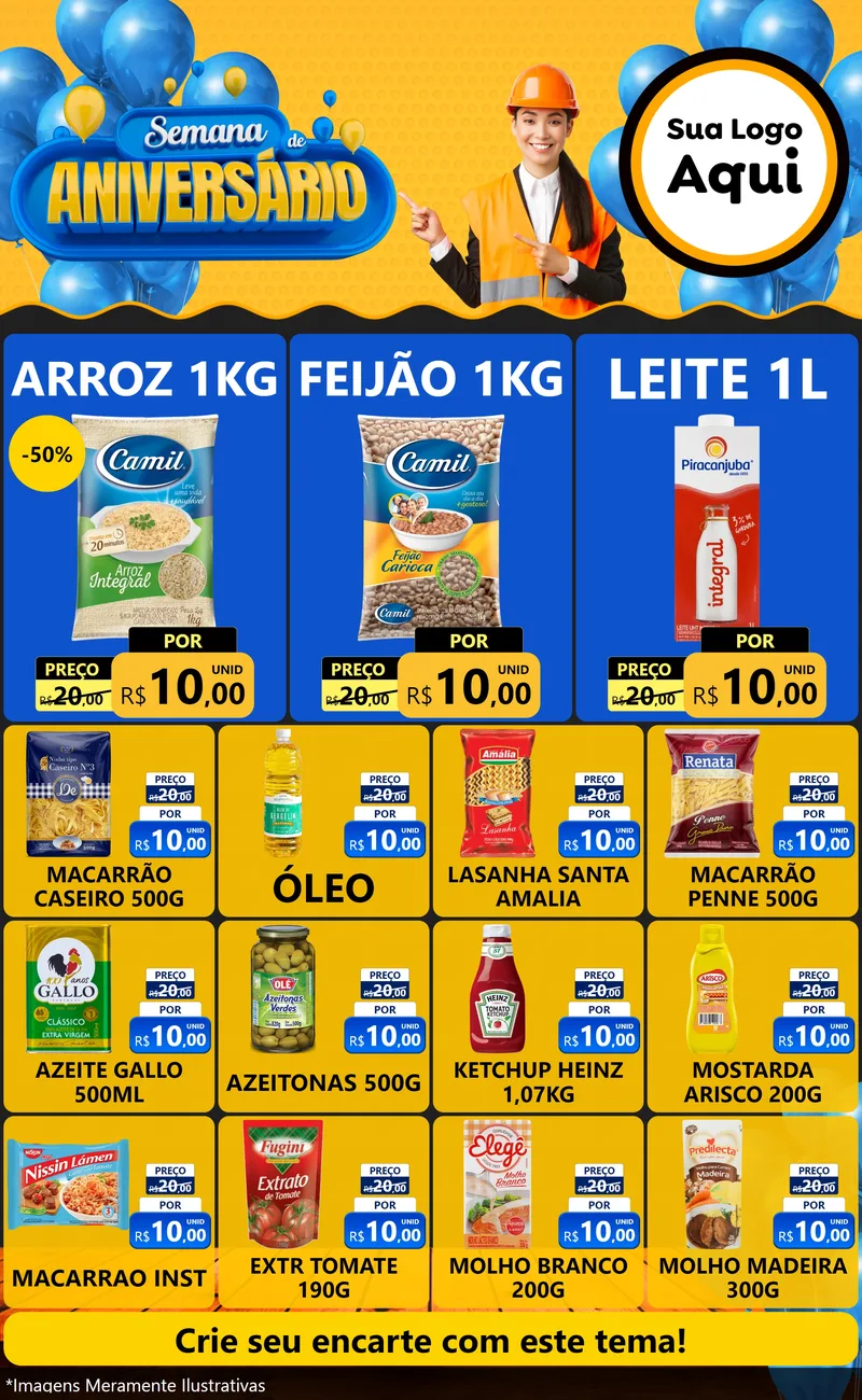 Modelo de Encarte para Encarte Grande com o tema Semana de Aniversário para Supermercado