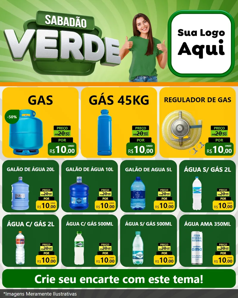 Modelo de Rede Social para Feed Instagram com o tema Sabadão Verde para Água e gás