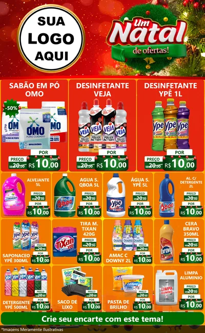 Modelo de Encarte para Encarte Grande com o tema Um Natal de Ofertas para Produtos de Limpeza