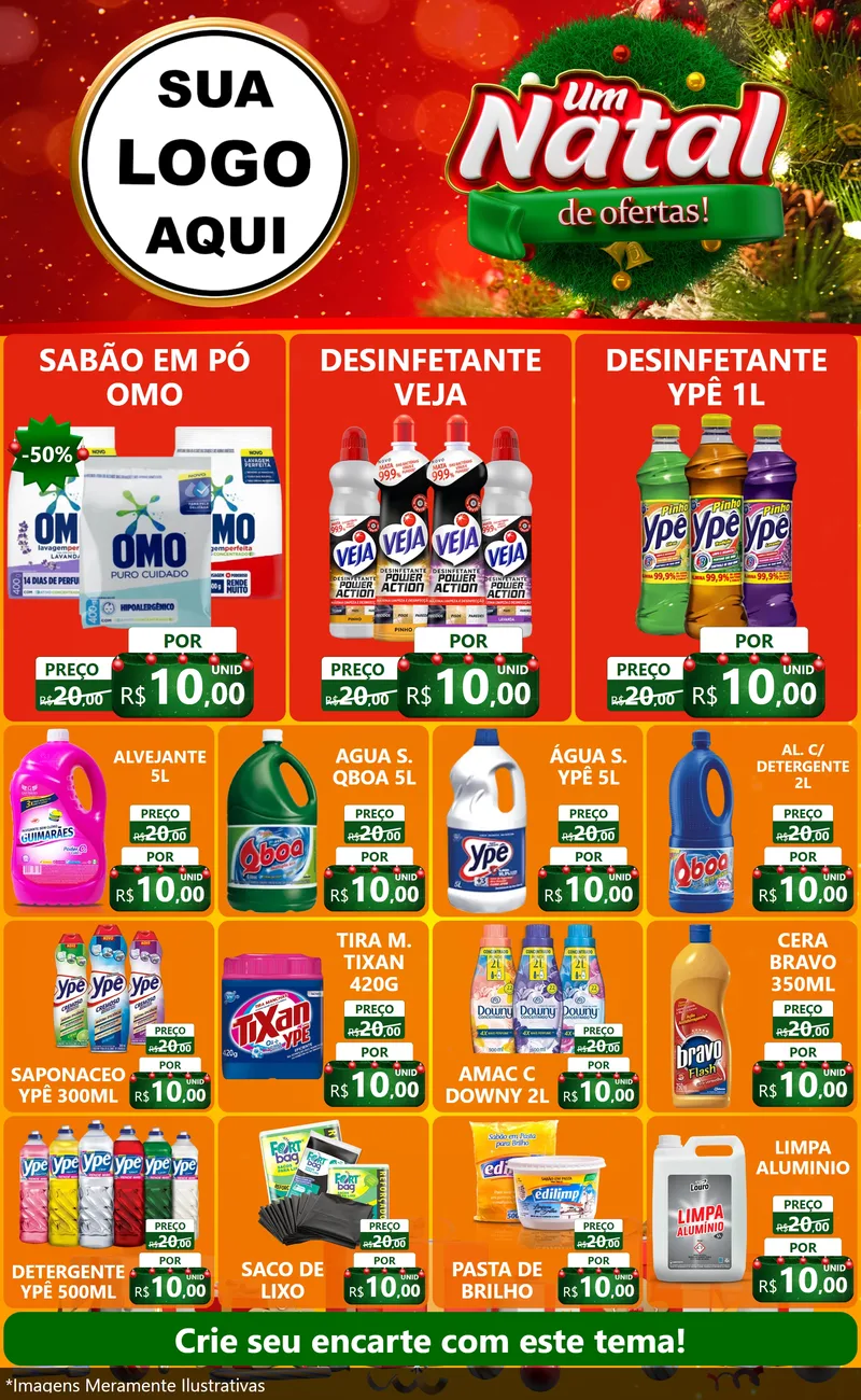 Modelo de Encarte para Encarte Grande com o tema Um Natal de Ofertas para Produtos de Limpeza