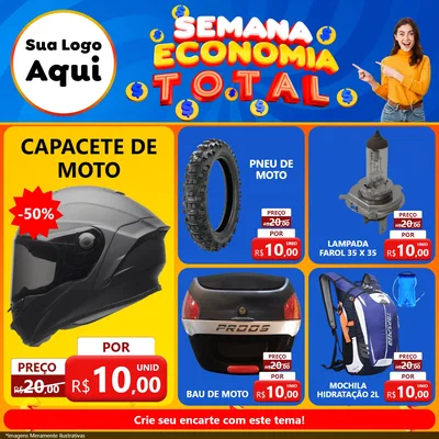 Modelo de Rede Social para Feed Facebook com o tema Semana Economia Total para Moto peças