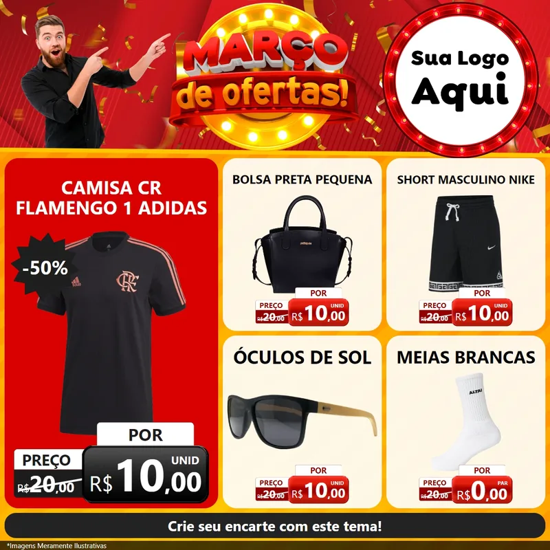 Modelo de Rede Social para Feed Facebook com o tema Março de Ofertas! para Roupas e acessórios