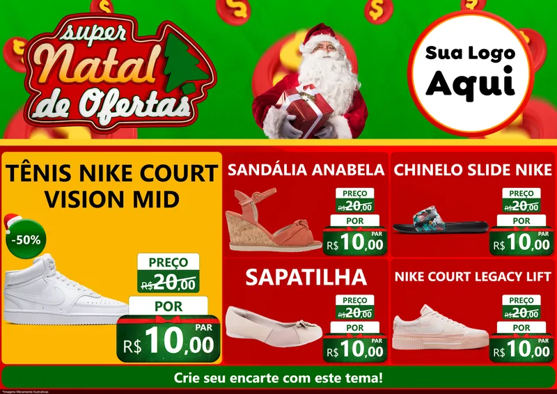 Modelo de Encarte para Encarte A4 Horizontal com o tema Super Natal de Ofertas para Calçados