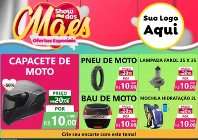 Modelo de Encarte para Encarte A4 Horizontal com o tema Show das Mães - Ofertas Especiais para Moto peças