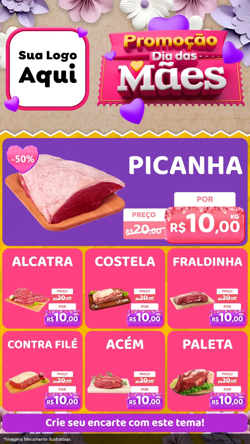 Modelo de Rede Social para Stories com o tema Promoção Dia das Mães para Açougue