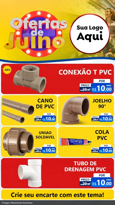 Modelo de TV para TV Vertical com o tema Ofertas de Julho para Tubos e conexões